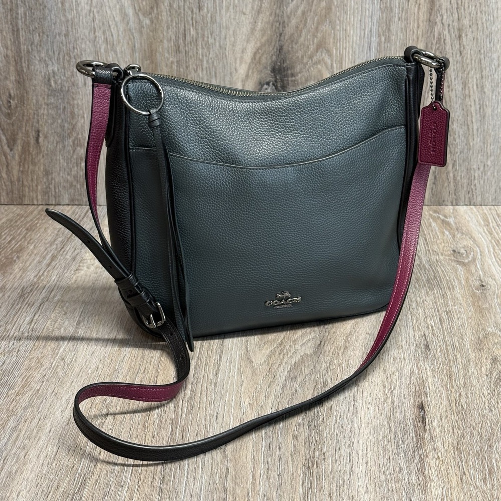 COACH Chaise Crossbody Cypress Green Black Red Colorblock Pebbled Leather 38696